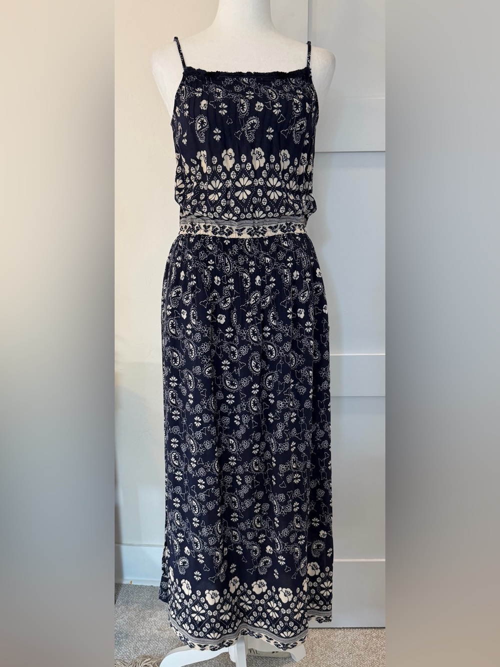 Sea New York Navy and White Coastal Boho Maxi Dress Size 4